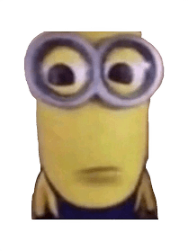 A well known meme low quality image minion from the Despicables series staring at the camera in bewilderment